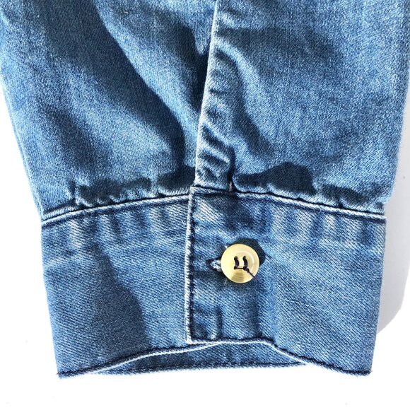 anthropologie  mo:vint  button up denim shirt size Medium M 100% cotton AS IS - Picture 6 of 16